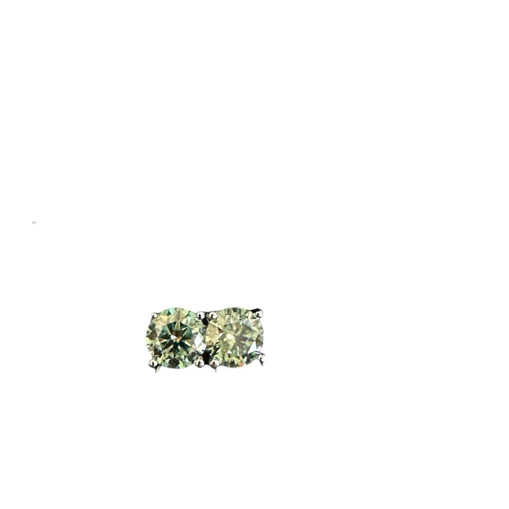 2.0 CT Round Brilliant Cut Green Moissanite Stud Earrings 925 Sterling Silver - Picture 2 of 8
